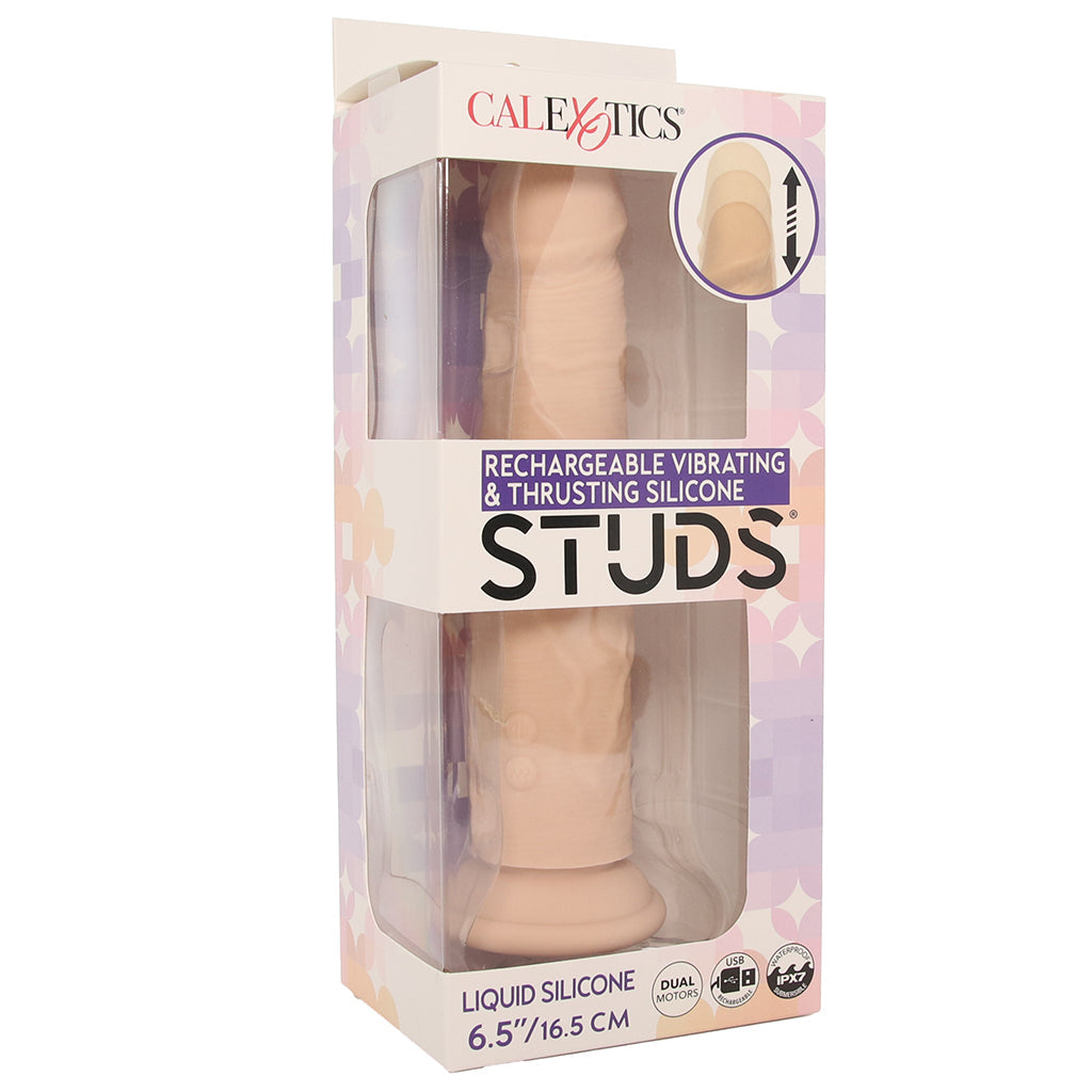 Silicone Studs Vibrating & Thrusting Dildo in Light