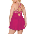 Pink Pussycat Pink Gold Trimmed Babydoll & Thong in 1X/2X